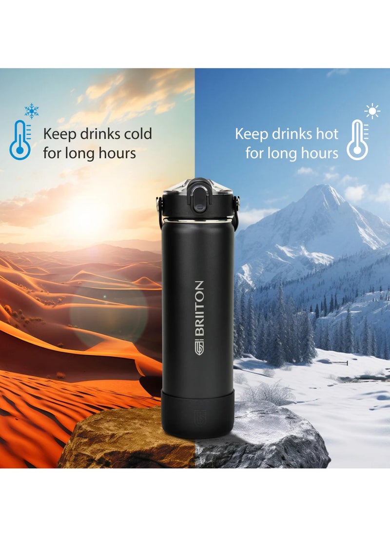 Nero S 750ml Black Stainless Steel Water Bottle | Copper Coated Vacuum Insulation | Powder Coated | Secure Grip | Leakproof Easy Pour Cap | Hot & Cold Thermos | Aqua Hydro