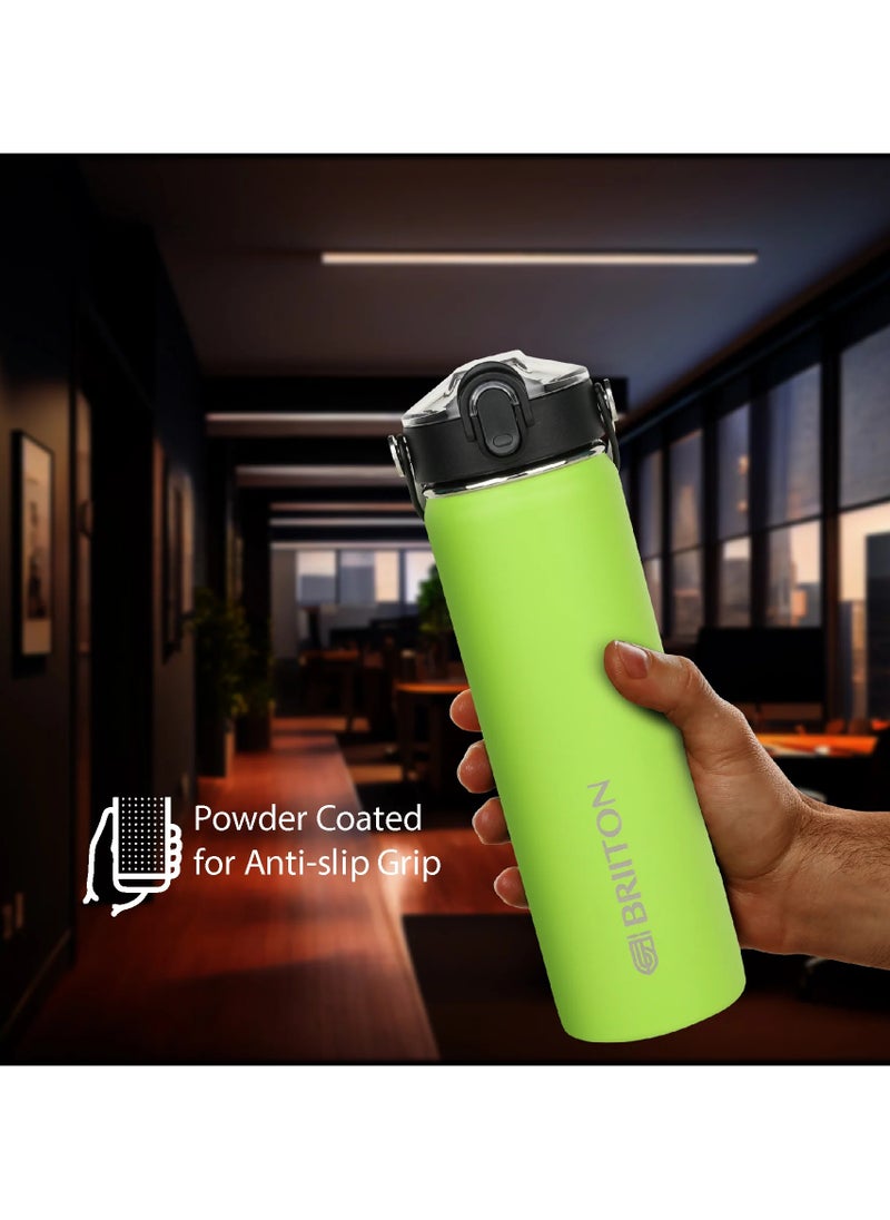 Nero 750ml Light Green Stainless Steel Water Bottle |Copper Coated Vacuum Insulation|Food Grade Stainless Steel | Powder Coated | Secure Grip Leakproof Easy Pour Cap |Hot & Cold Thermos| Aqua Hydro