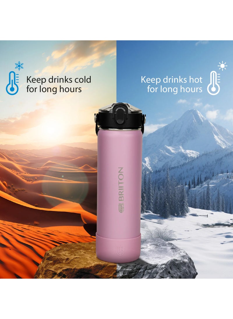 Nero S 750ml Pink Stainless Steel Water Bottle | Copper Coated Vacuum Insulation | Powder Coated | Secure Grip | Leakproof Easy Pour Cap | Hot & Cold Thermos | Aqua Hydro