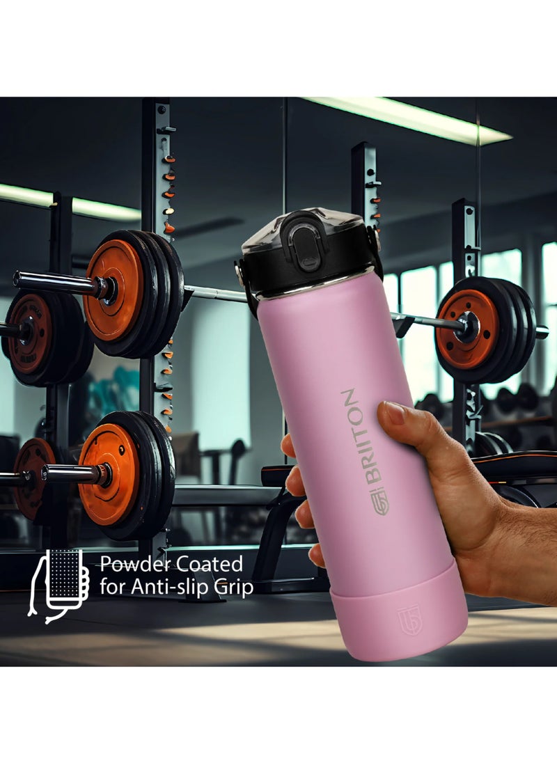 Nero S 750ml Pink Stainless Steel Water Bottle | Copper Coated Vacuum Insulation | Powder Coated | Secure Grip | Leakproof Easy Pour Cap | Hot & Cold Thermos | Aqua Hydro