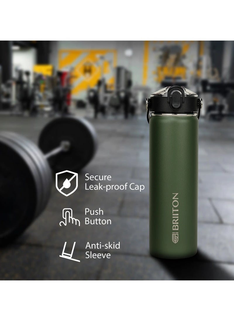 Nero S 750ml Dark Green Stainless Steel Water Bottle | Copper Coated Vacuum Insulation | Powder Coated | Secure Grip | Leakproof Easy Pour Cap | Hot & Cold Thermos | Aqua Hydro