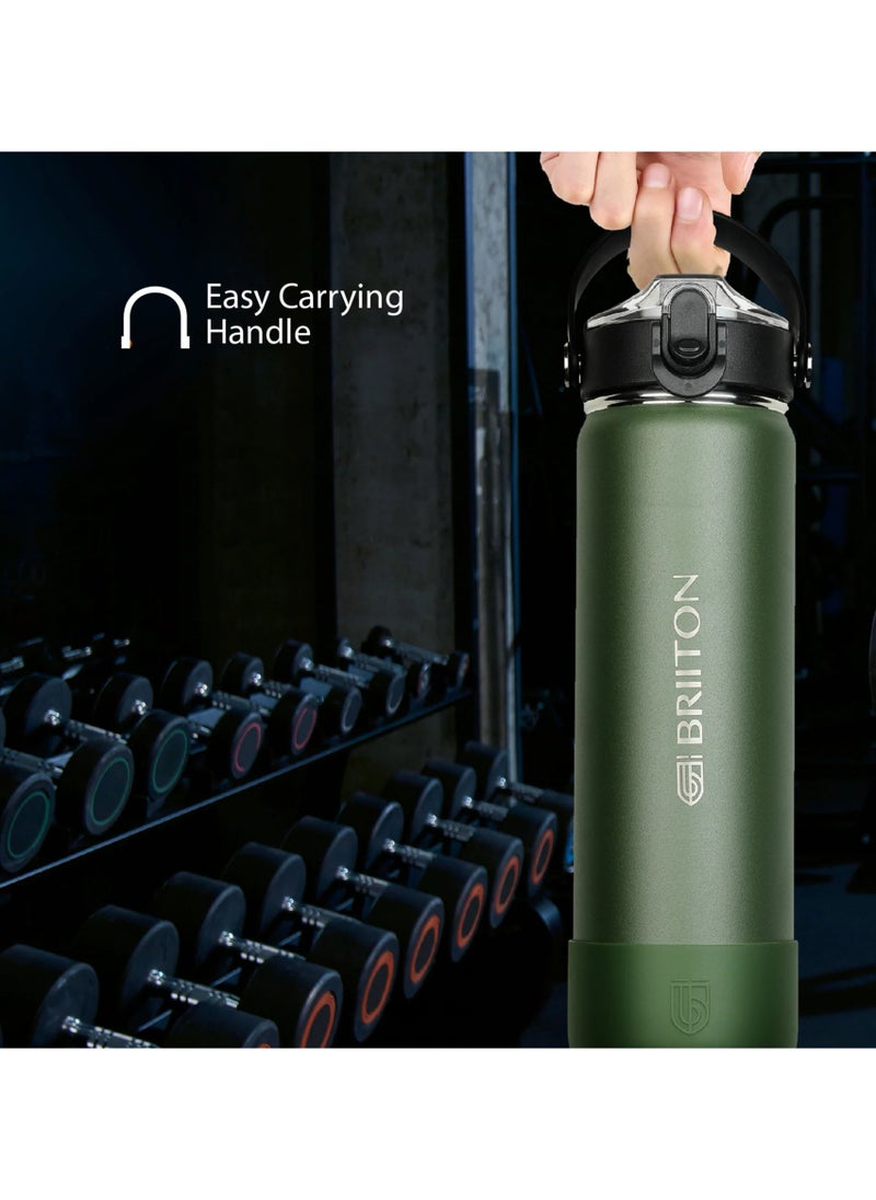 Nero S 750ml Dark Green Stainless Steel Water Bottle | Copper Coated Vacuum Insulation | Powder Coated | Secure Grip | Leakproof Easy Pour Cap | Hot & Cold Thermos | Aqua Hydro