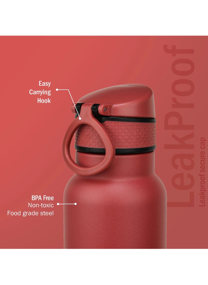 Vibe 1000ml-34Oz Stainless Steel Water Bottle Dual Tone Red |18/8 Food Grade Thermo Vacuum Insulated Flask | 24hrs Hydro Hot & Cold | SS304 Aqua Sports Bottle | For Kids,Gym,Travel