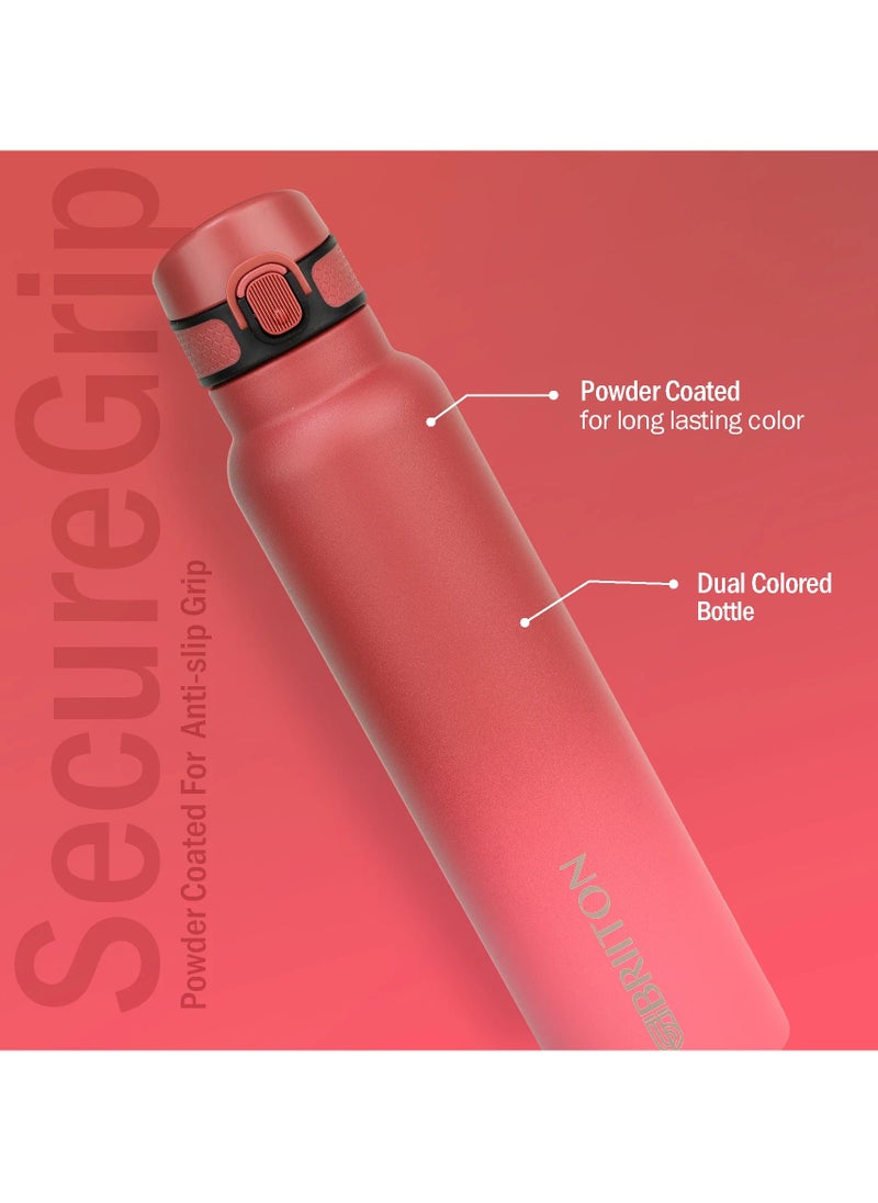 Vibe 1000ml-34Oz Stainless Steel Water Bottle Dual Tone Red |18/8 Food Grade Thermo Vacuum Insulated Flask | 24hrs Hydro Hot & Cold | SS304 Aqua Sports Bottle | For Kids,Gym,Travel