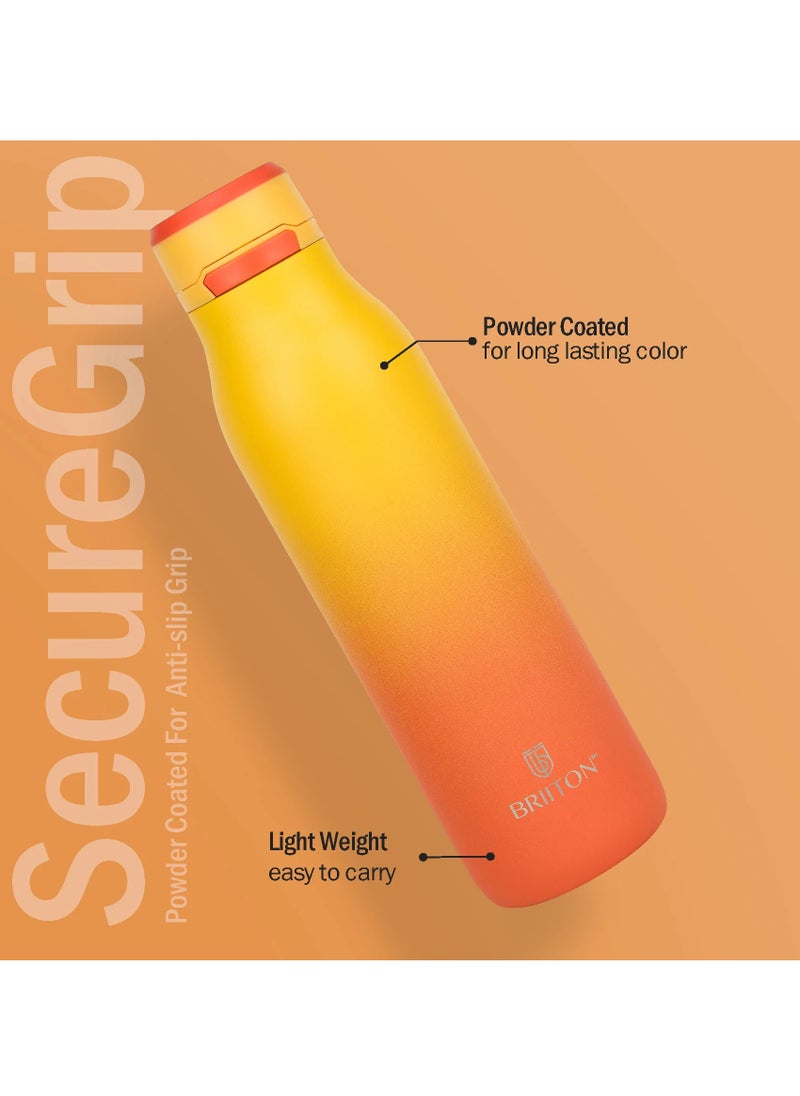 Jumper 750ml Stainless Steel Water Bottle | Two Tone Yellow | Copper Coated Vacuum Insulation - Secure Grip | Leakproof Easy Pour Cap | Powder Coated | Aqua Hydro Technology