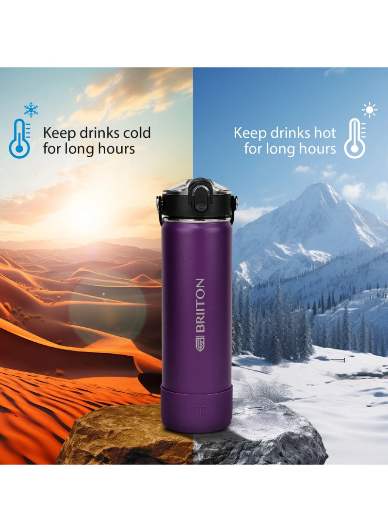 Nero S 750ml Purple Stainless Steel Water Bottle | Copper Coated Vacuum Insulation | Powder Coated | Secure Grip | Leakproof Easy Pour Cap | Hot & Cold Thermos | Aqua Hydro