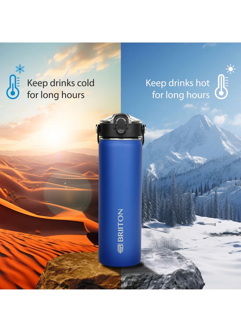 Nero 750ml Blue Stainless Steel Water Bottle |Copper Coated Vacuum Insulation|Food Grade Stainless Steel | Powder Coated | Secure Grip Leakproof Easy Pour Cap |Hot & Cold Thermos| Aqua Hydro