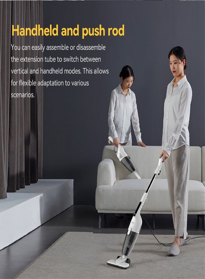 Handheld Portable Vacuum Cleaner 2 in 1 Push Vacuum With 3 Brushes 16000Pa Low Noise DX120C- 600 W DX120C White