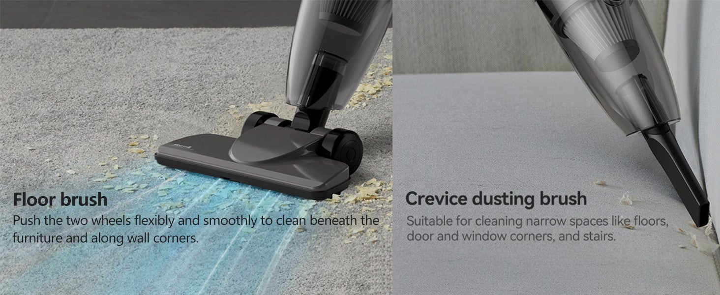 Handheld Portable Vacuum Cleaner 2 in 1 Push Vacuum With 3 Brushes 16000Pa Low Noise DX120C- 600 W DX120C White