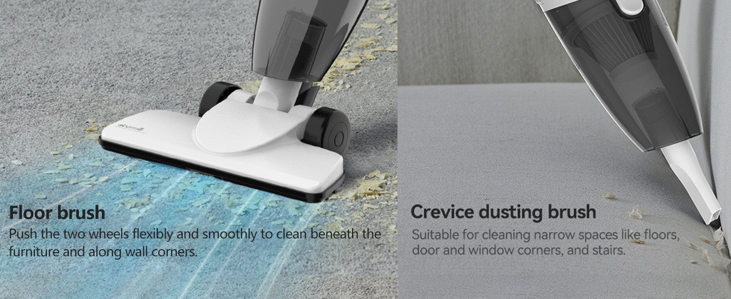 Handheld Portable Vacuum Cleaner 2 in 1 Push Vacuum With 3 Brushes 16000Pa Low Noise DX120C- 600 W DX120C White