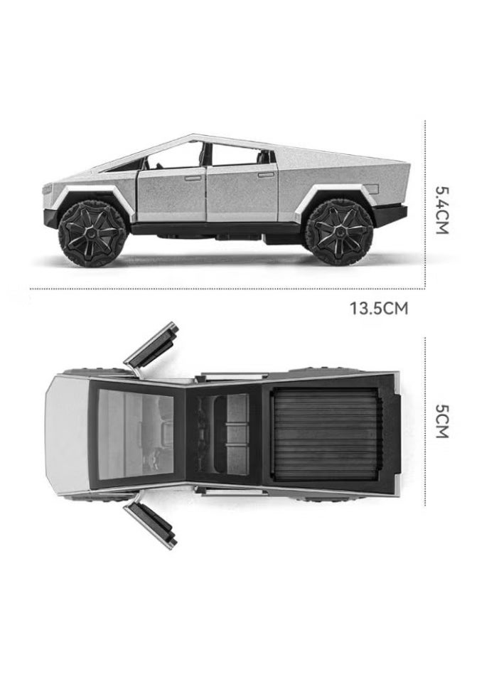 1:36 Tesla Pickup Car Model Toy, Diecast Zinc Alloy Pull Back Toy Car, Sound and Light Pull Back Model Car for Kids Boy Girl Gift (Black/Silver)