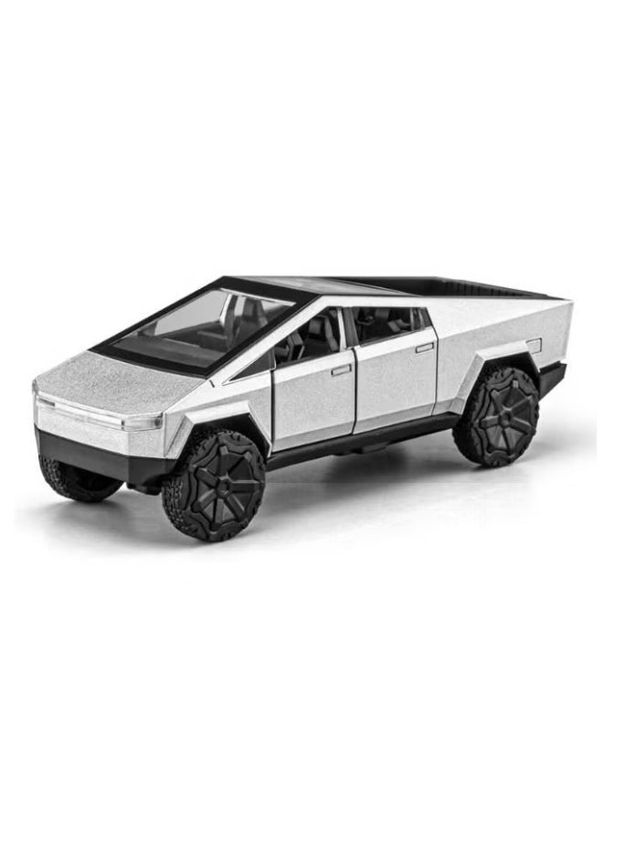 1:36 Tesla Pickup Car Model Toy, Diecast Zinc Alloy Pull Back Toy Car, Sound and Light Pull Back Model Car for Kids Boy Girl Gift (Black/Silver)