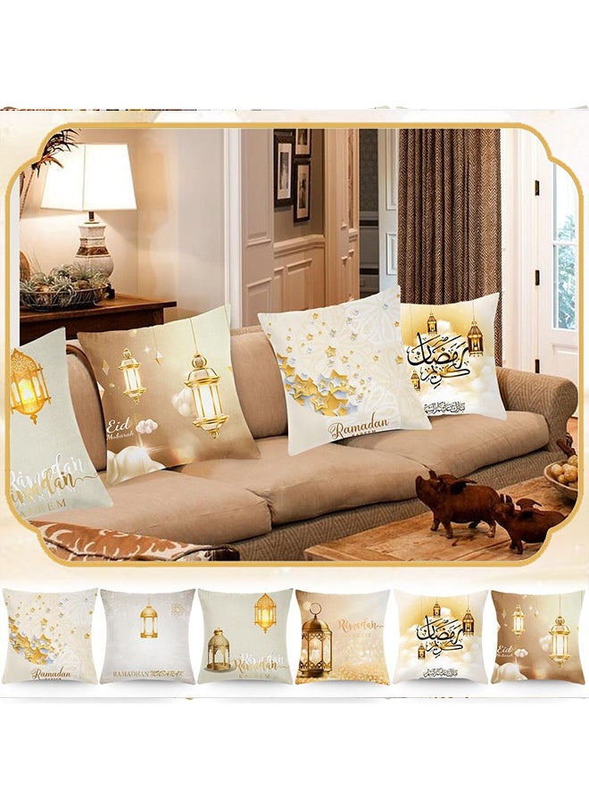 Ramadan Pillow Covers 6 Pcs Ramadan Decorations Eid Cushion Cover Moon Lantern Patterns Home Pillow Case for Sofa Bed Couch