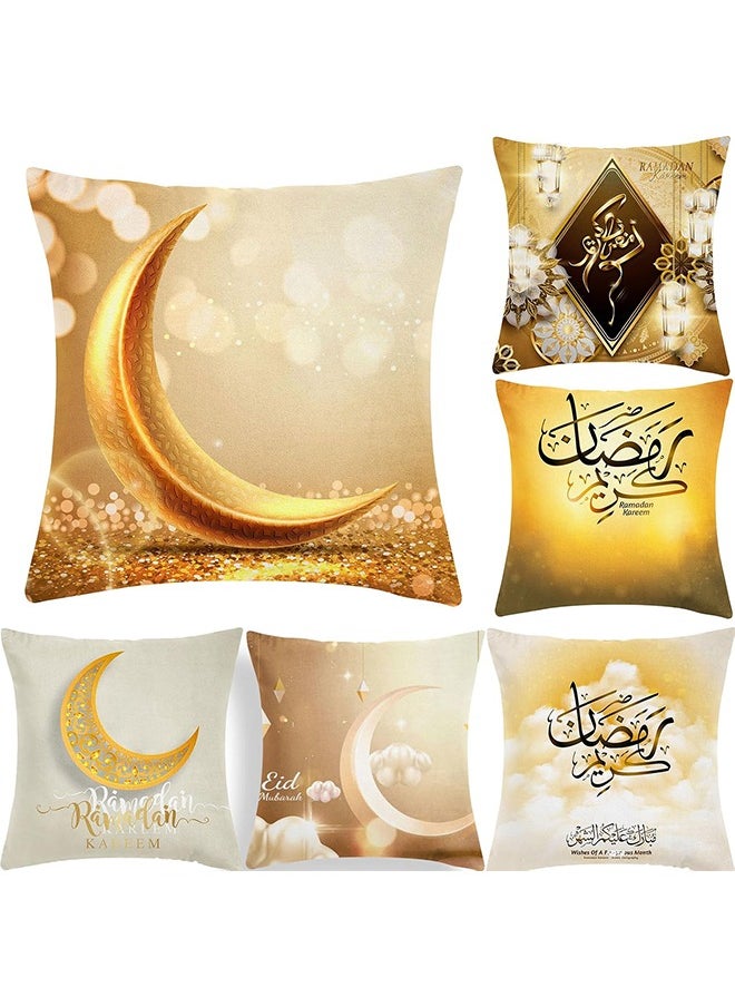 Ramadan Decorations for Home Ramadan Pillow Covers Eid Cushion Cover Moon Lantern Patterns Pillow Case for Sofa Bed Couch 6 Pcs