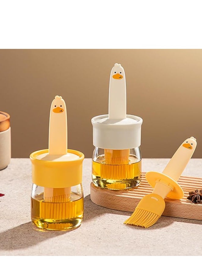 Glass Olive Oil Dispenser Bottle with Silicone Brush – 200ml Cute Duck Design for Cooking, Frying & BBQ