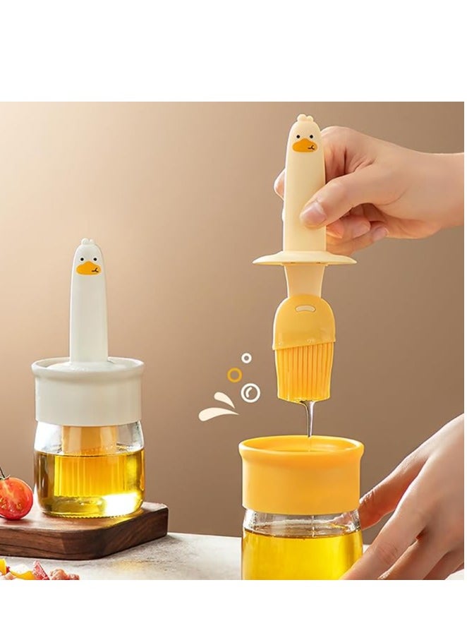 Glass Olive Oil Dispenser Bottle with Silicone Brush – 200ml Cute Duck Design for Cooking, Frying & BBQ