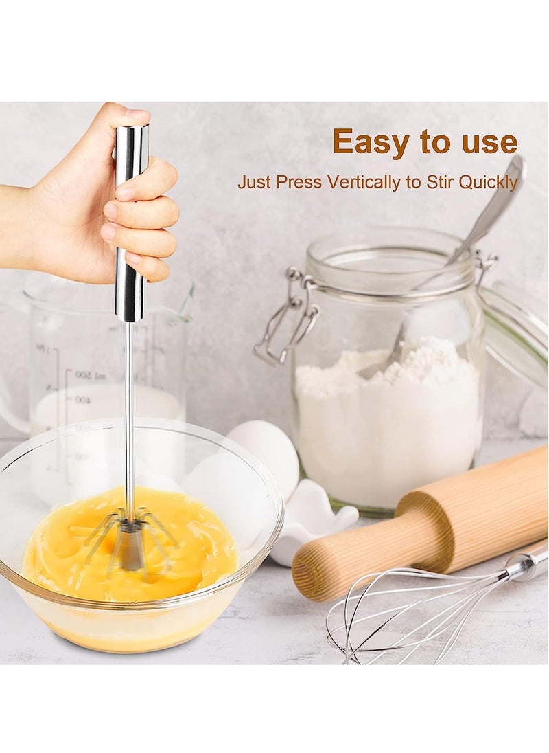 Manual Egg Beater Whisk - Stainless Steel Semi-Automatic & Stirring Rotating Rotary Push Whisks Mixer For Kitchen(Silver, Pack Of-1).