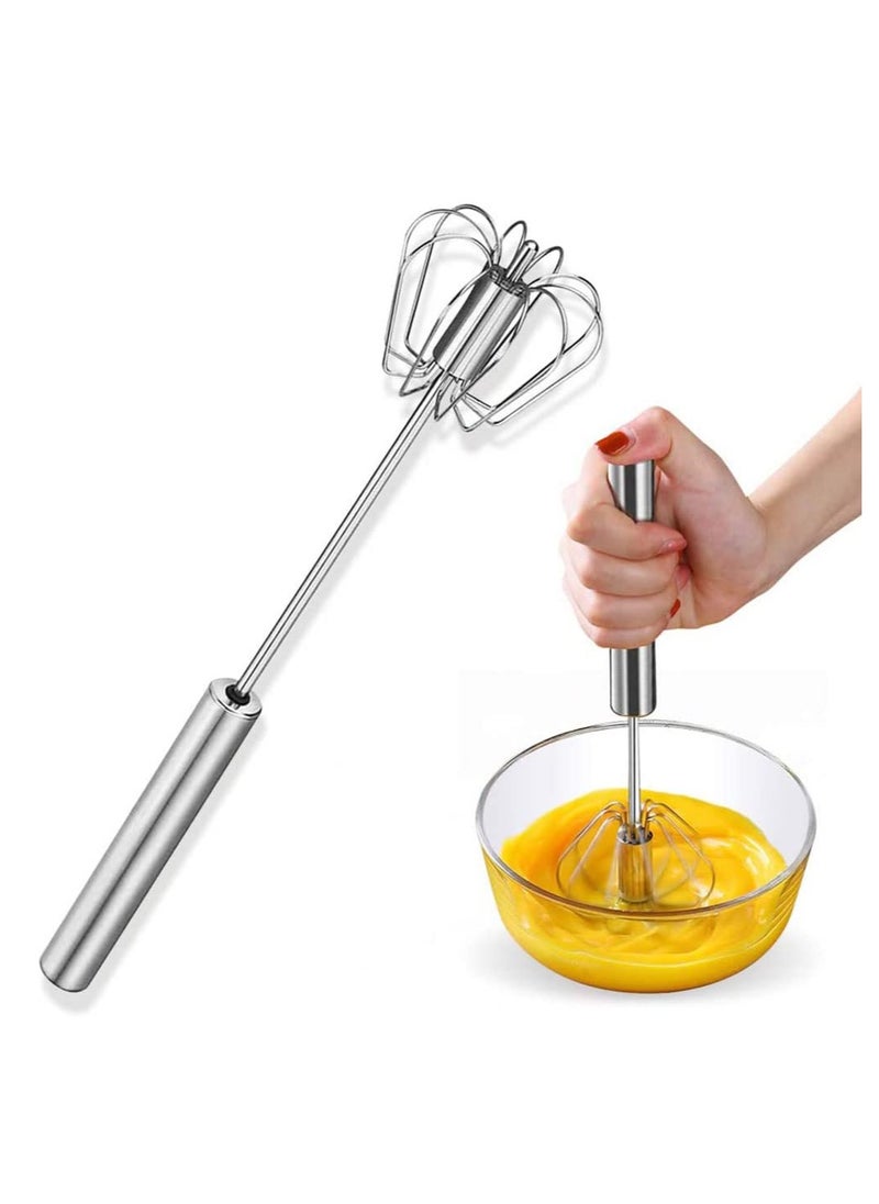 Manual Egg Beater Whisk - Stainless Steel Semi-Automatic & Stirring Rotating Rotary Push Whisks Mixer For Kitchen(Silver, Pack Of-1).