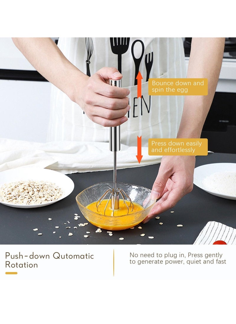 Manual Egg Beater Whisk - Stainless Steel Semi-Automatic & Stirring Rotating Rotary Push Whisks Mixer For Kitchen(Silver, Pack Of-1).