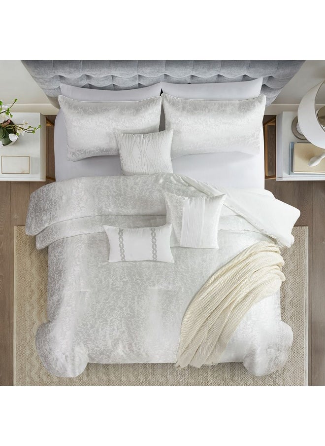 Allure Erin 10 - Pieces King Comforter Set Luxurious Bedding Set with Soft, Cozy Comforter, Pillow cover, Fitted Sheet, Throw, Decorative Pillows And More 240X260 Cm White