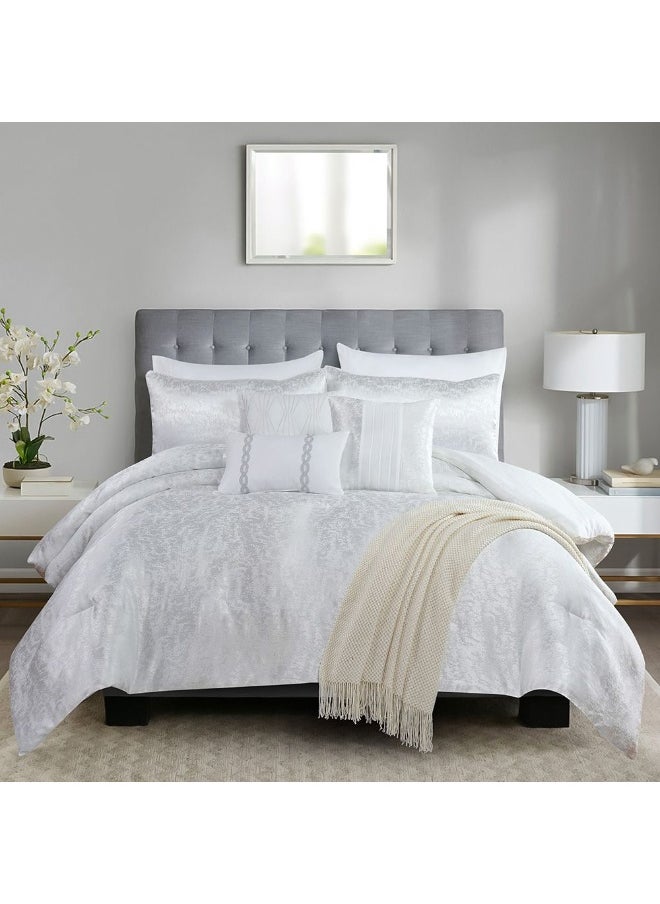 Allure Erin 10 - Pieces King Comforter Set Luxurious Bedding Set with Soft, Cozy Comforter, Pillow cover, Fitted Sheet, Throw, Decorative Pillows And More 240X260 Cm White