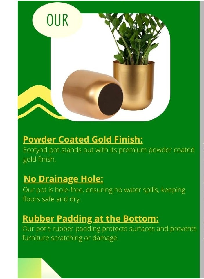 4.3 inches Round Metal Planter for Home Decor, Pack of 2 (Gold)