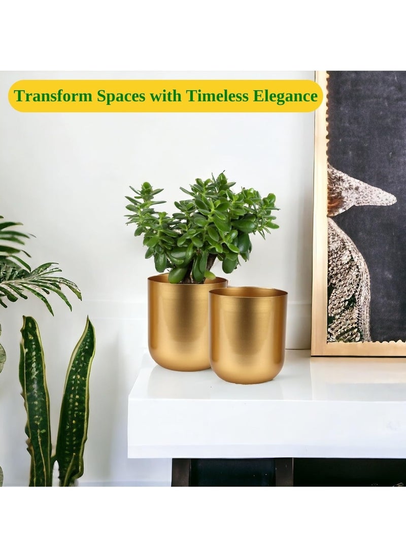 4.3 inches Round Metal Planter for Home Decor, Pack of 2 (Gold)