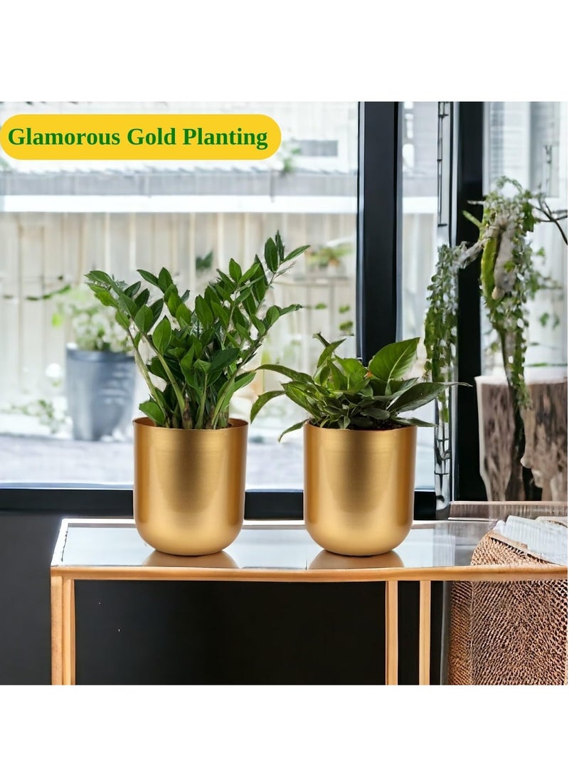 4.3 inches Round Metal Planter for Home Decor, Pack of 2 (Gold)