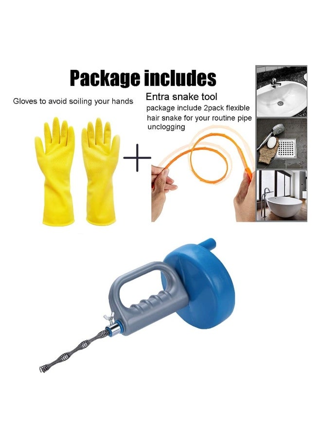 Plumbing Snake Drain Auger Sink Clog Remover, Heavy Duty Pipe Clogged Cleaner with Work Gloves, Snake Pipe Drain Cleaner for Bathroom Kitchen Sink, Shower Drain, Sewer