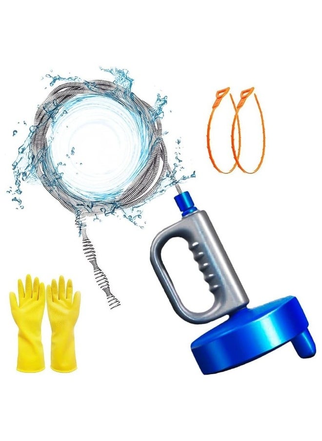 Plumbing Snake Drain Auger Sink Clog Remover, Heavy Duty Pipe Clogged Cleaner with Work Gloves, Snake Pipe Drain Cleaner for Bathroom Kitchen Sink, Shower Drain, Sewer