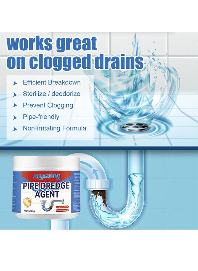 Pipe Dredge Agent, Bathroom Drain Cleaner, Powerful Pipe Excavator, Kitchen Sink Drain Cleaner, Home Sewer Toilet Kitchen Dredging Deodorant Clogged Channel Agent, Deep Cleaning And Quick Effect, 200G