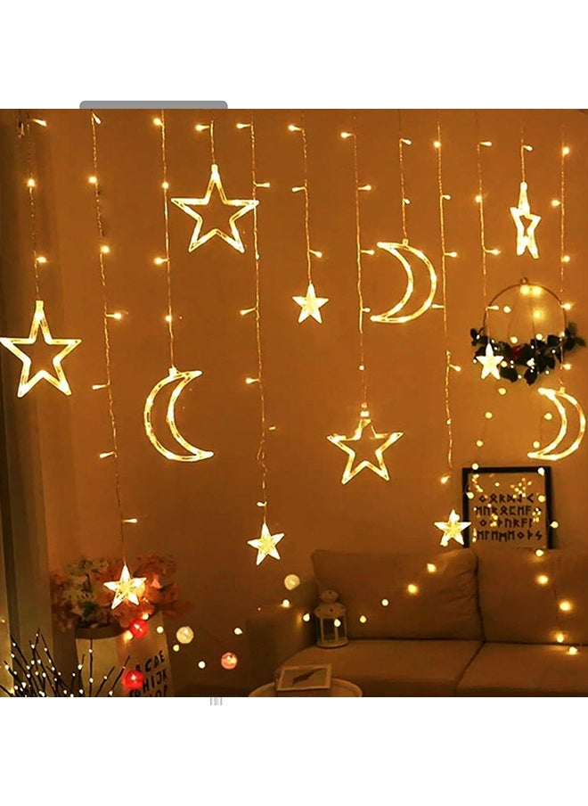 Ramadan Decorations Lights, Star Moon Decorative Lights, Ramadan Lights for Home Window Wall Holiday Eid Wedding Party, Warm White (style1)