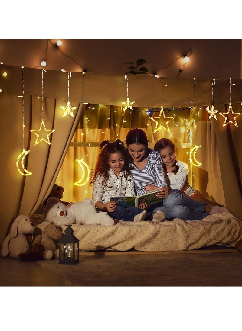 Ramadan Lights, Outdoor Lights Indoor Star Moon Curtain Ramadan Lights Hanging Ramadan Decorations with Remote Control & Battery Case