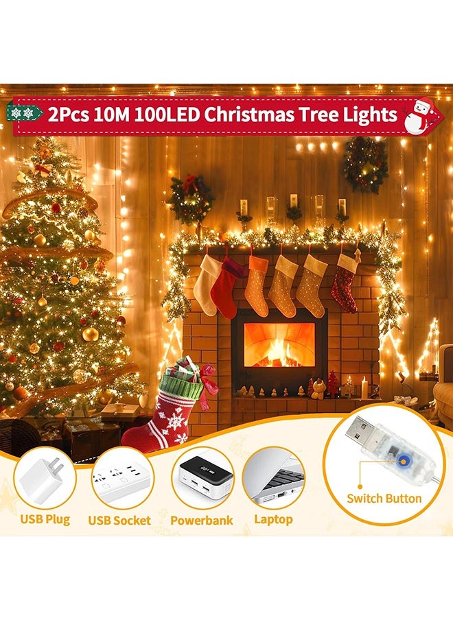 Ramadan Decorations, 2Pcs 10M 100LED Ramadan Tree Lights, Warm White Ramadan Lights for Home Party Garden Decor(Warm White)