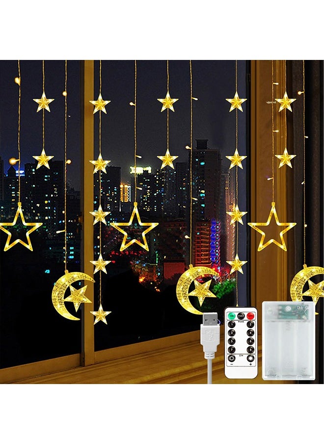 Ramadan Decorations Lights, Star Moon Lights with Remote Control & Battery Case for Home Ramadan Lights for Holiday Ramadan Decorations Wedding Party, Warm White