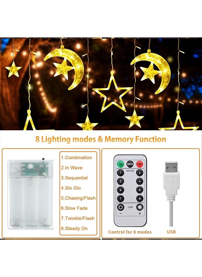 Ramadan Decorations Lights, Star Moon Lights with Remote Control & Battery Case for Home Ramadan Lights for Holiday Ramadan Decorations Wedding Party, Warm White