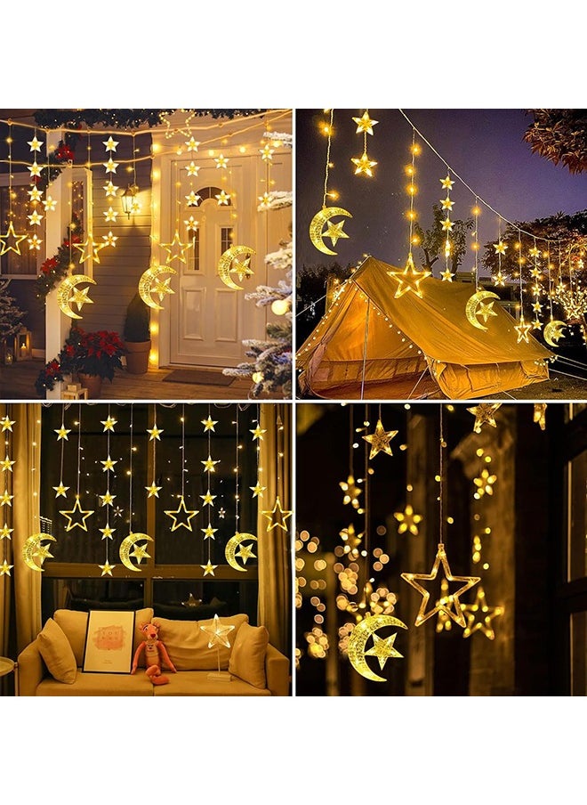 Ramadan Decorations Lights, Star Moon Lights with Remote Control & Battery Case for Home Ramadan Lights for Holiday Ramadan Decorations Wedding Party, Warm White