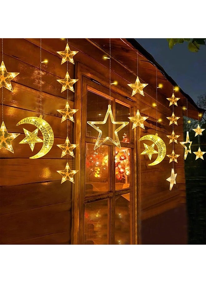 Ramadan Decorations Lights, Star Moon Lights with Remote Control & Battery Case for Home Ramadan Lights for Holiday Ramadan Decorations Wedding Party, Warm White