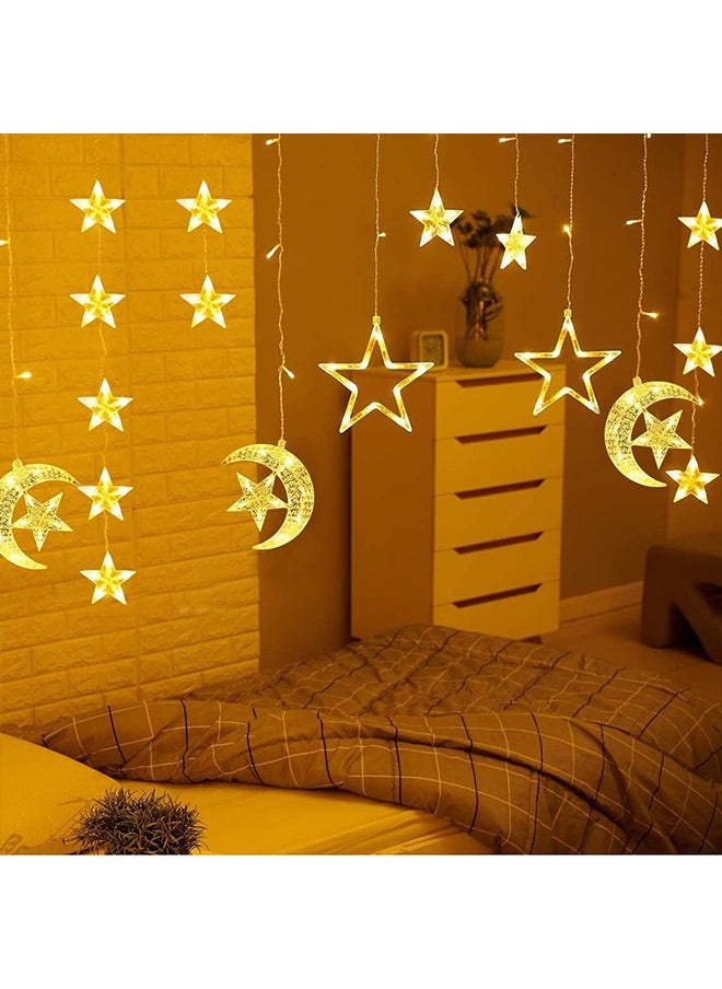 Ramadan Decorations Lights, Star Moon Lights with Remote Control & Battery Case for Home Ramadan Lights for Holiday Ramadan Decorations Wedding Party, Warm White