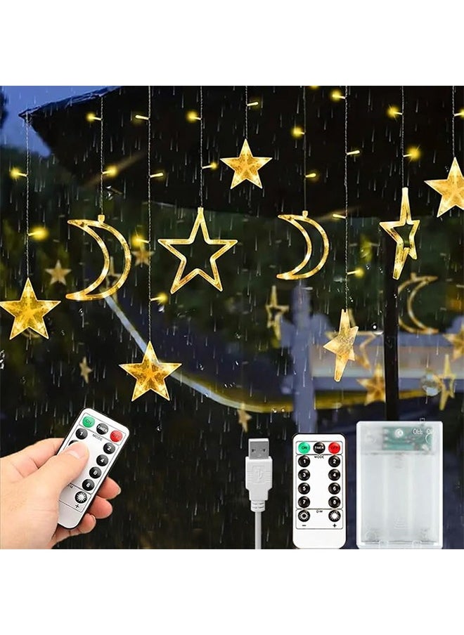 Ramadan Decorations Lights, Star Moon Decorative Lights, Ramadan Lights for Home Window Wall Holiday Eid Wedding Party, Warm White (style1)