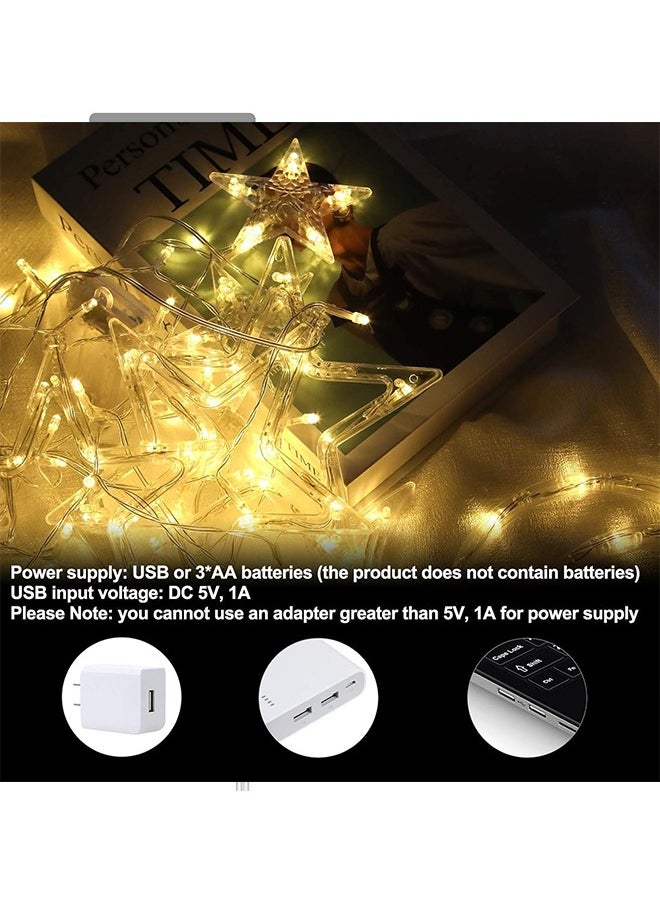 Ramadan Decorations Lights, Star Moon Decorative Lights, Ramadan Lights for Home Window Wall Holiday Eid Wedding Party, Warm White (style1)