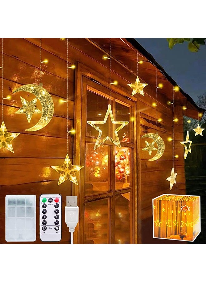 Ramadan Decorations for Home, 138 LED Ramadan Lights, Moon Star Ramadan Lights Hanging for Home Decoration Warm White