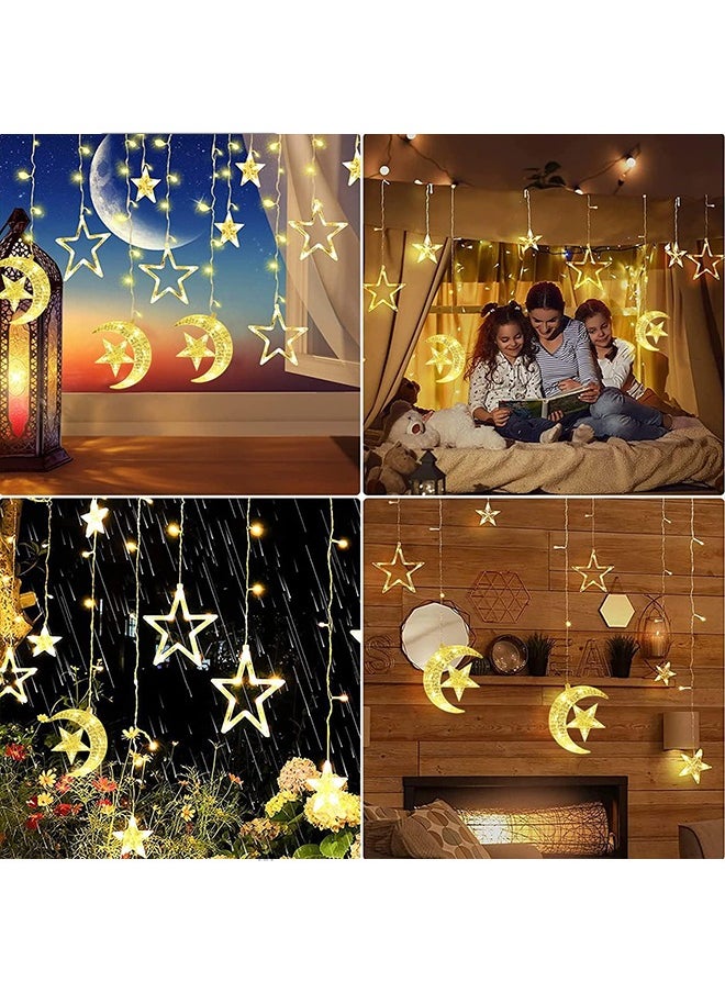 Ramadan Decorations for Home, 138 LED Ramadan Lights, Moon Star Ramadan Lights Hanging for Home Decoration Warm White