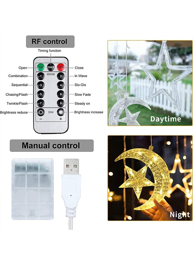 Ramadan Decorations for Home, 138 LED Ramadan Lights, Moon Star Ramadan Lights Hanging for Home Decoration Warm White