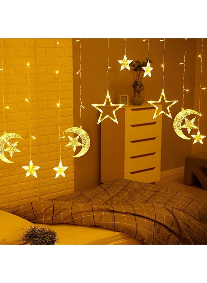 Ramadan Decorations for Home, 138 LED Ramadan Lights, Moon Star Ramadan Lights Hanging for Home Decoration Warm White