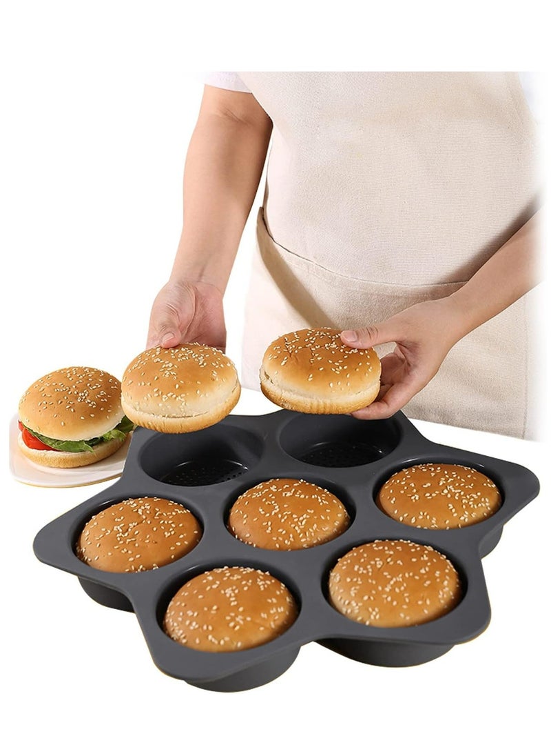 Silicone Non Stick Hamburger Bun Mold 7 Cavity Loaf Pan Baking Pan For Baking Tool