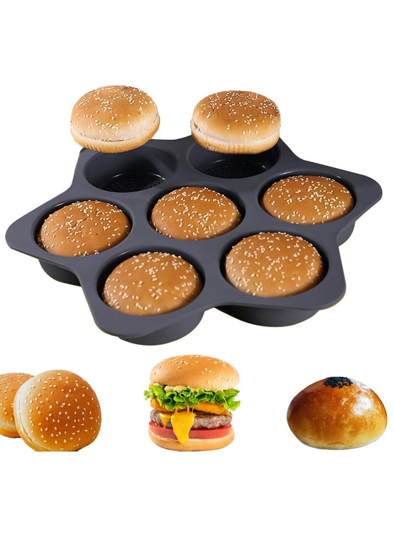 Silicone Non Stick Hamburger Bun Mold 7 Cavity Loaf Pan Baking Pan For Baking Tool