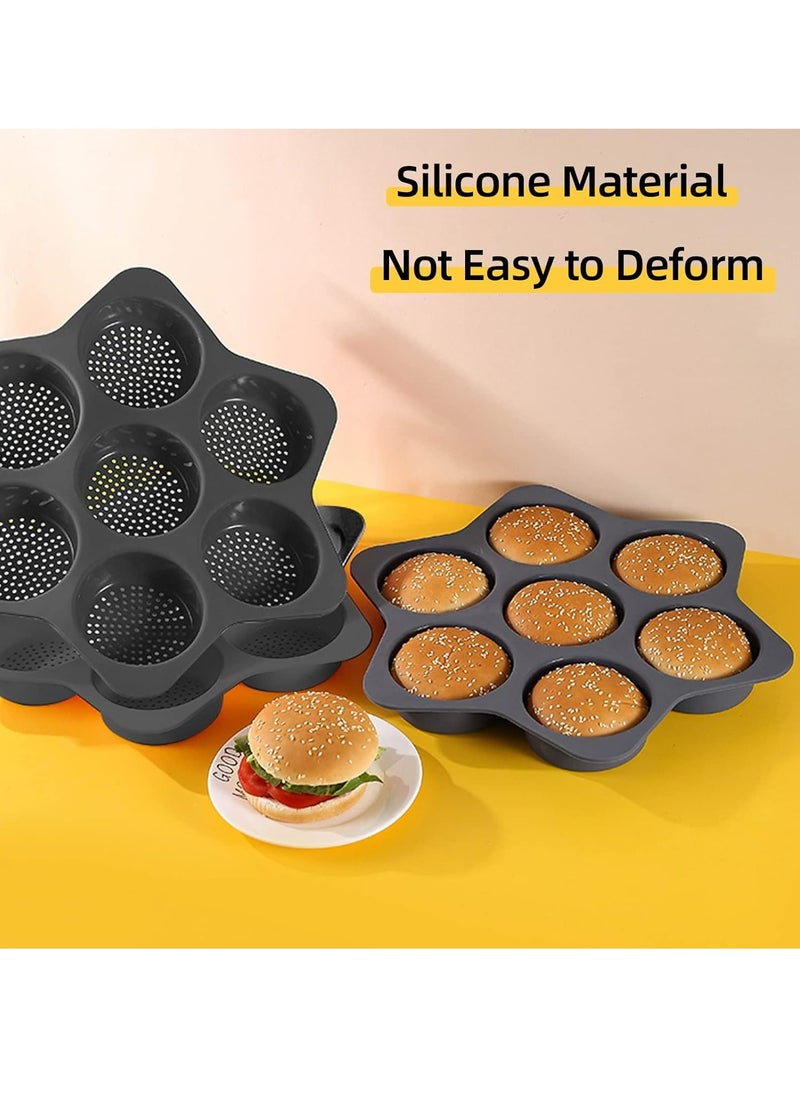 Silicone Non Stick Hamburger Bun Mold 7 Cavity Loaf Pan Baking Pan For Baking Tool