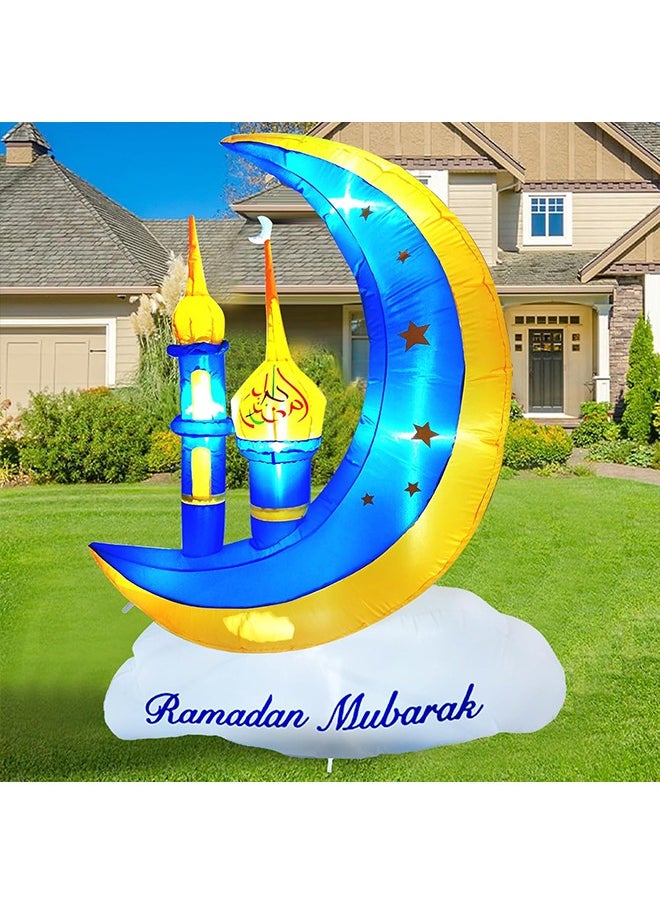 Ramadan Decorations,Middle East Ramadan Inflatable Toys Blue and Yellow Moon Castle with LED Light Eid Mubarak Decoration