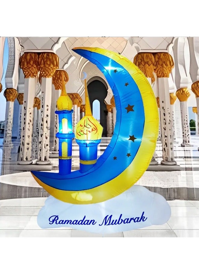 Ramadan Decorations,Middle East Ramadan Inflatable Toys Blue and Yellow Moon Castle with LED Light Eid Mubarak Decoration